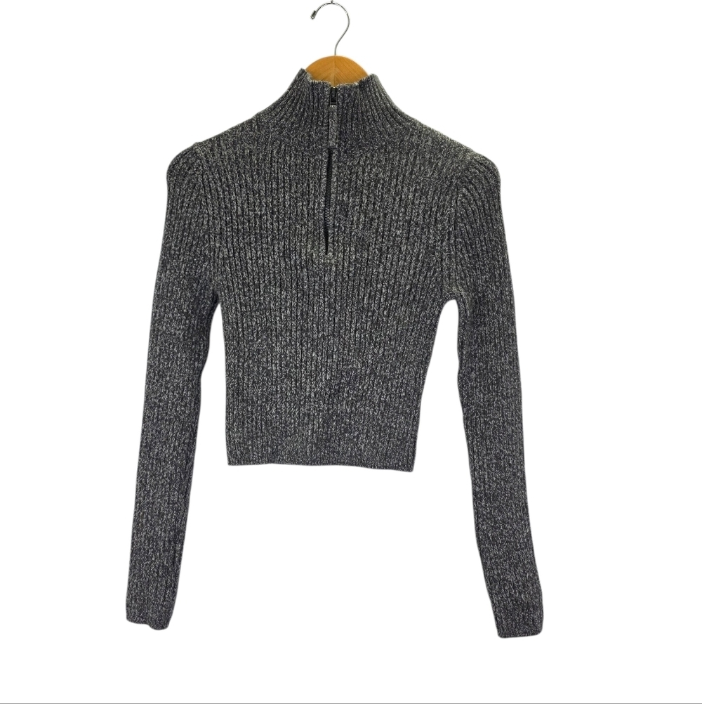Aerie Womens Mock Neck Knitted Long Sleeve Top Zip Up Casual Sweater Size Medium